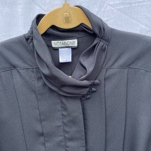 Women's Vintage Size 14 Notations Black Long Sleeved Pleated Front Button VTG